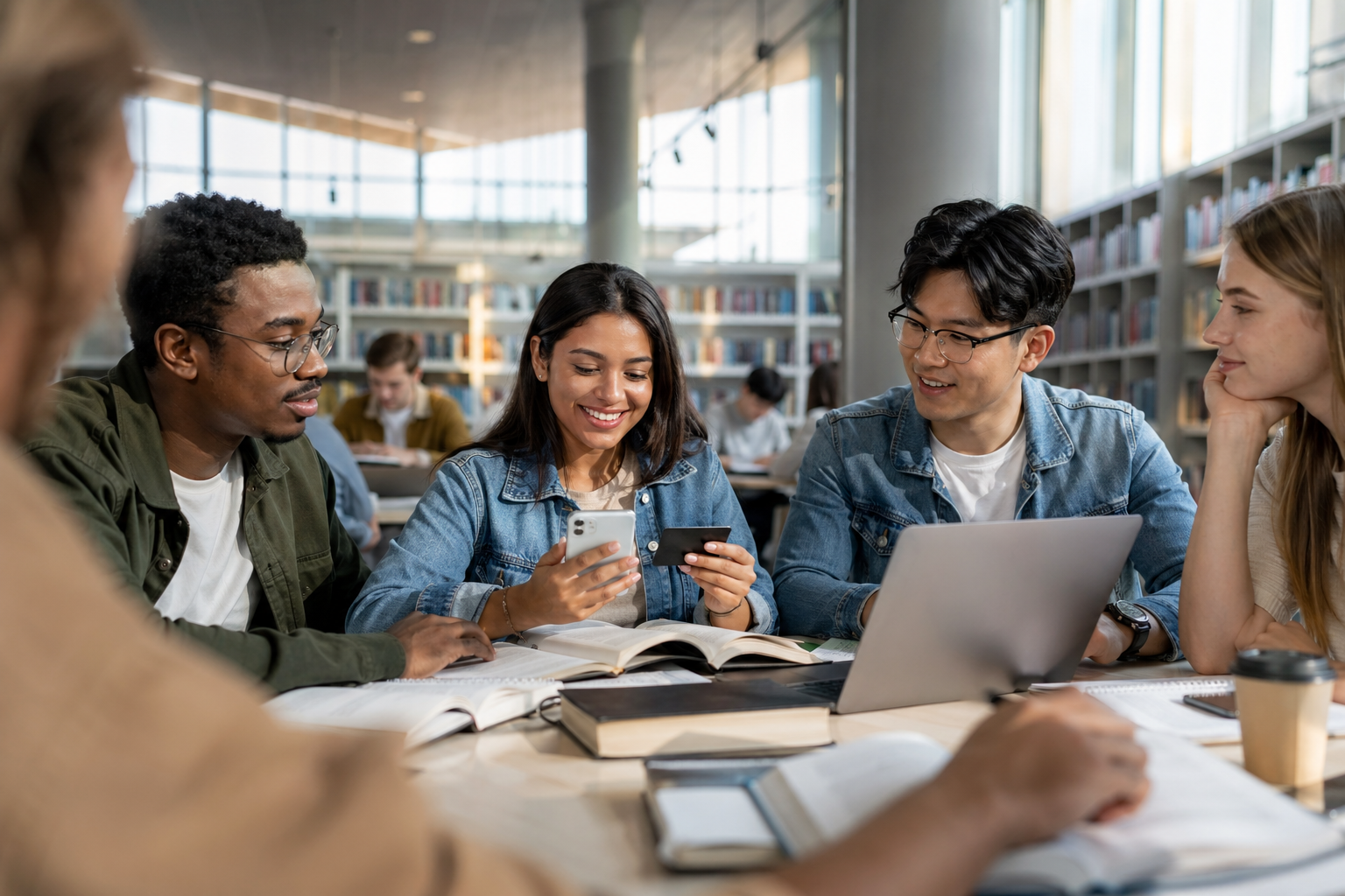 College students reviewing credit card options on campus